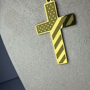 Gold Tone American Flag Cross Pendant